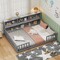 Costway Twin/Full Size Montessori Floor Bed with Bookcase Storage Shelves & Safety Fence Rails White/Gray